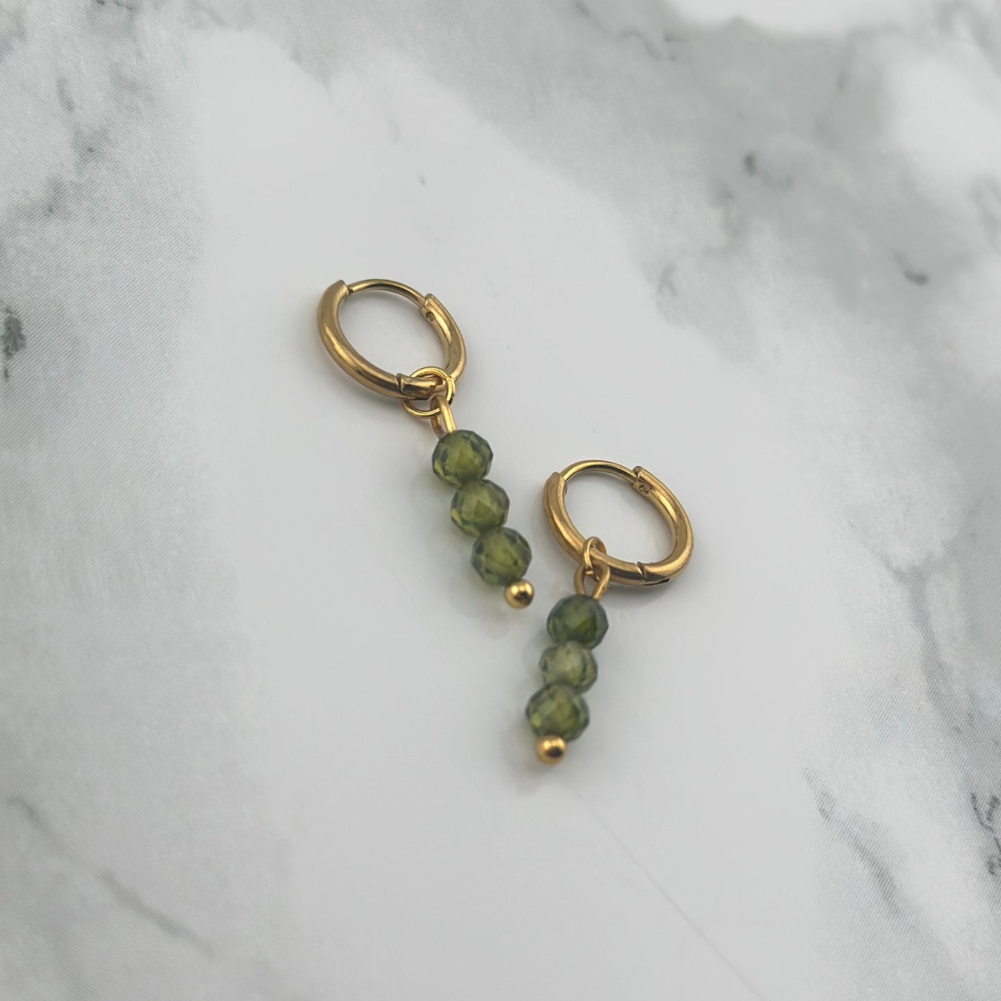 Tiny green beads Hoops