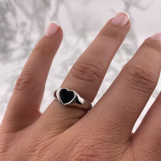 Silver Black Heart Ring