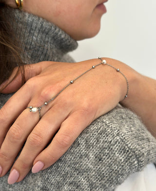 Pearl Drop Hand Chain - Silver