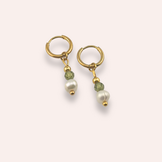 Mini green pearl Hoops