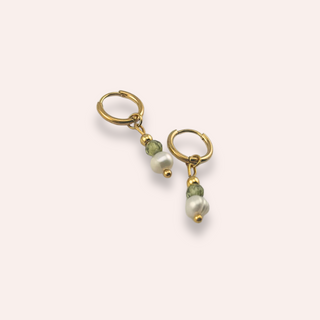 Mini green pearl Hoops