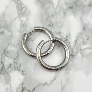 Silver large Chunk hoops