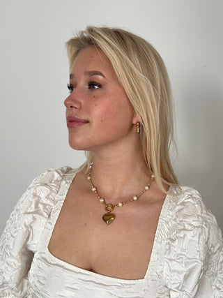 Flame Heart Pearl Necklace