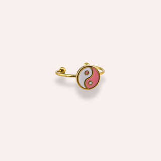 Anillo ajustable Yin Yang rosa