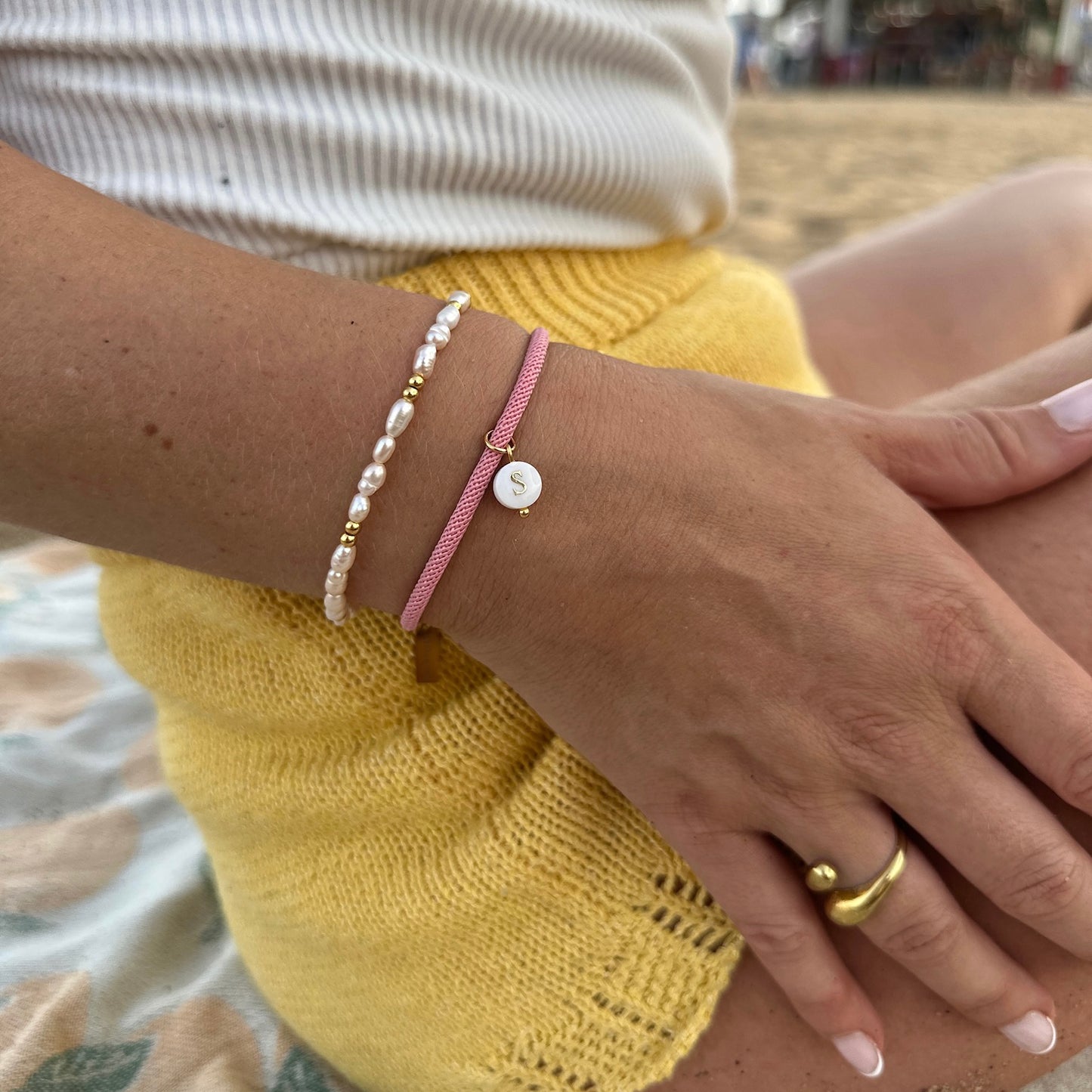 Light Pink bracelet custom Letter