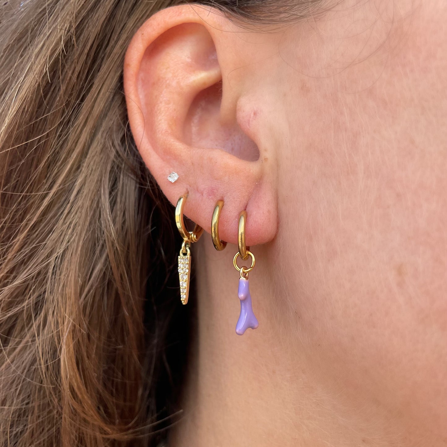 Purple coral tiny hoops