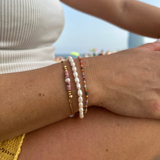 Golden Bracelet with Pink Beads