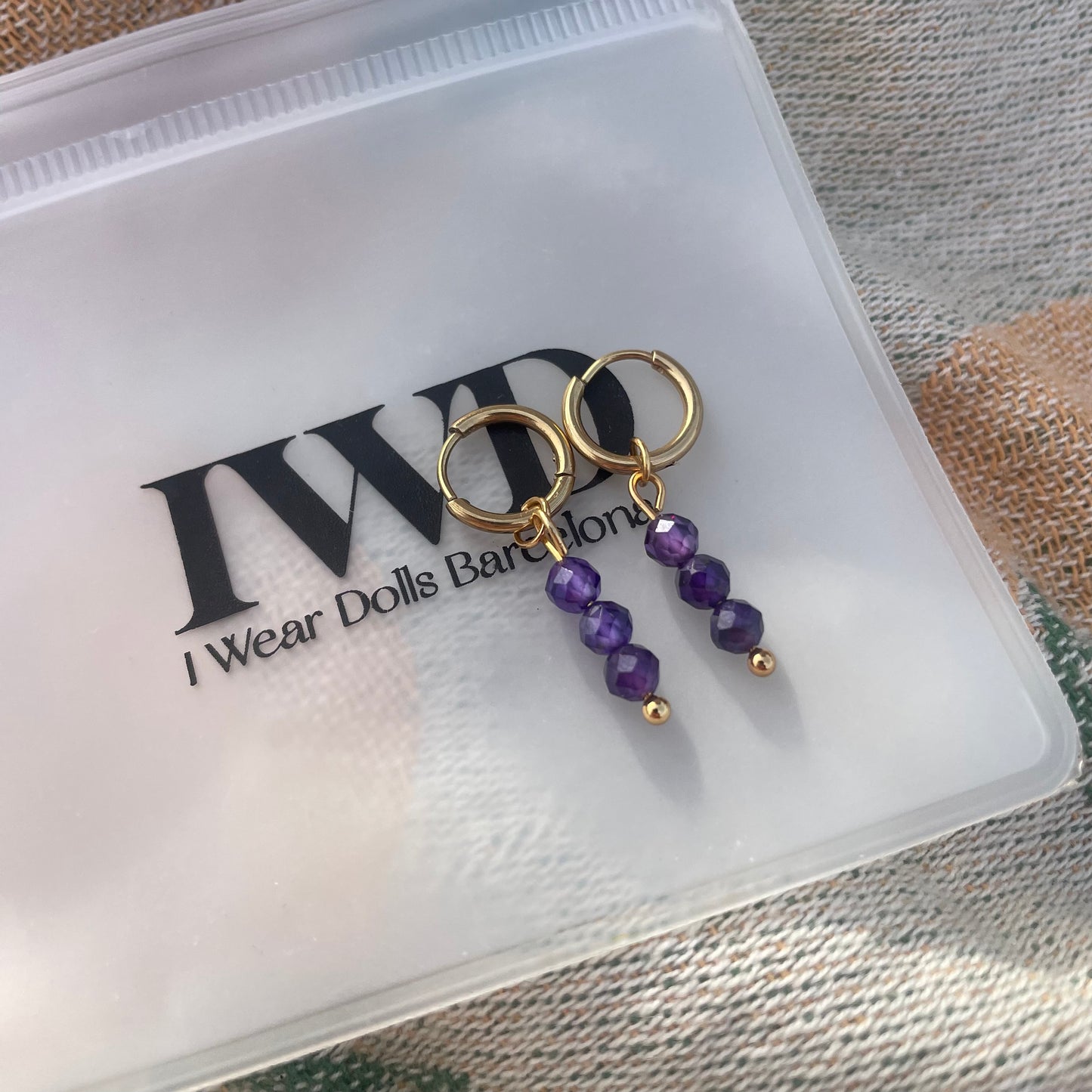 Purple beads tiny hoops
