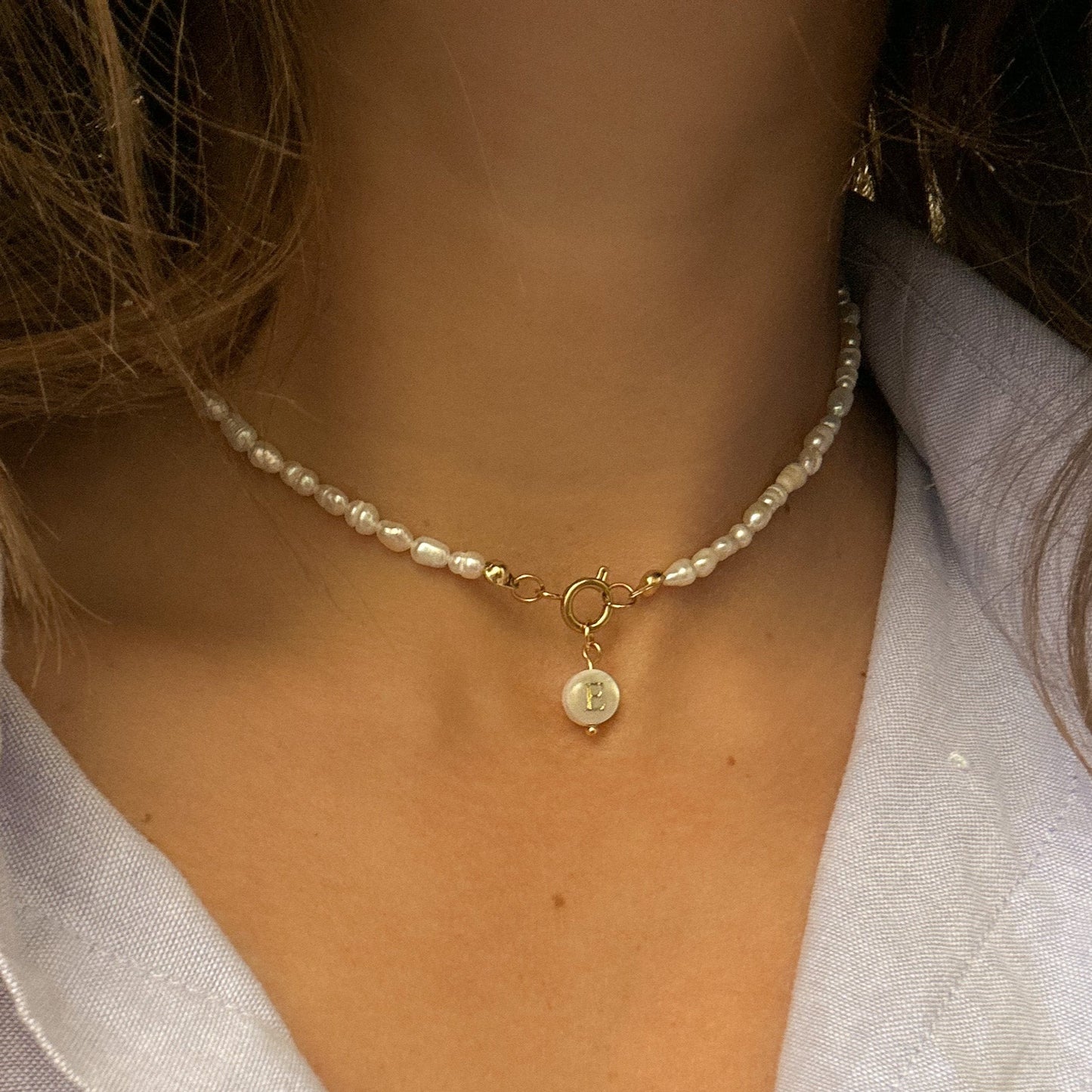 Pearl initial necklace